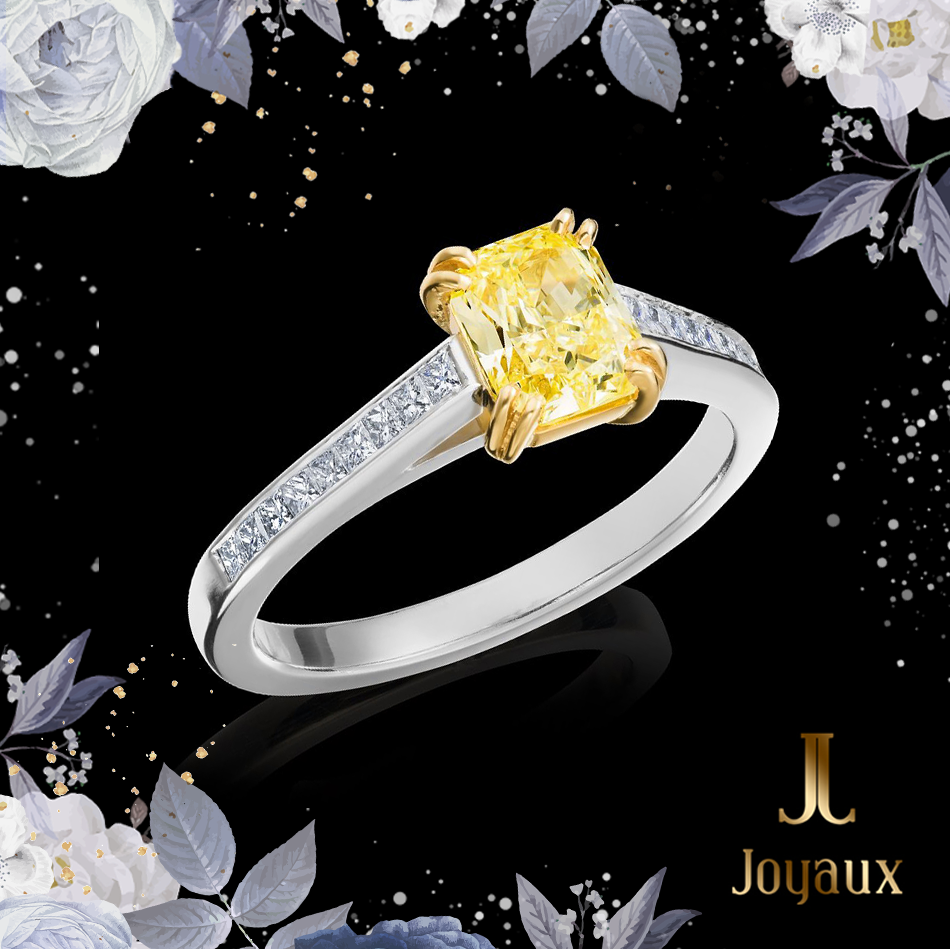 Fancy Yellow Cushion Diamond Side Stone Ring 1.5 ct.tw.