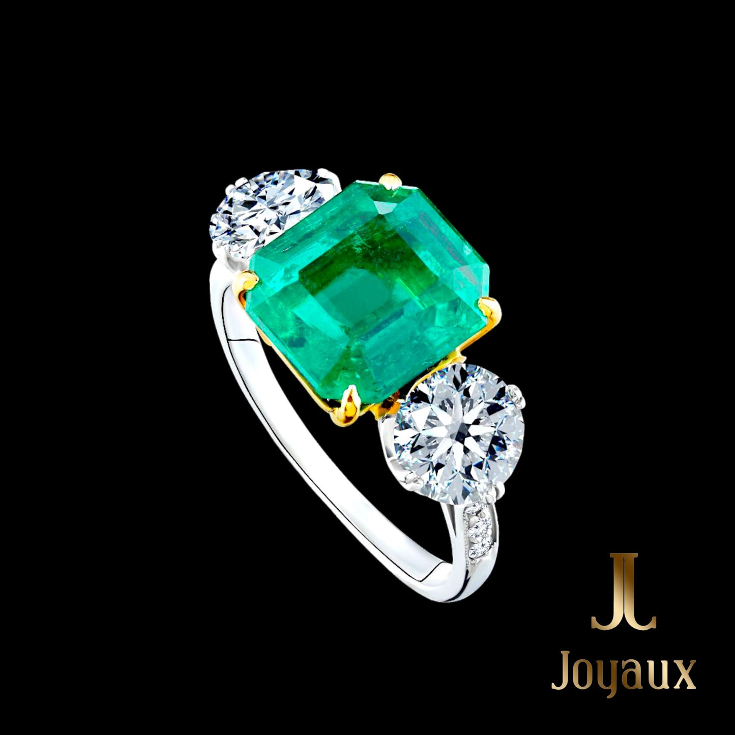 Emerald and Diamond Three-Stone Cocktail Ring