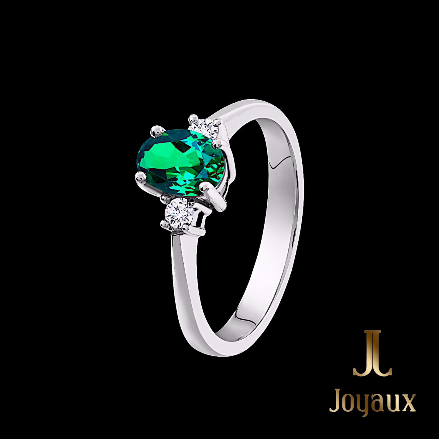 Emerald and Diamond Ring in 18K White Gold