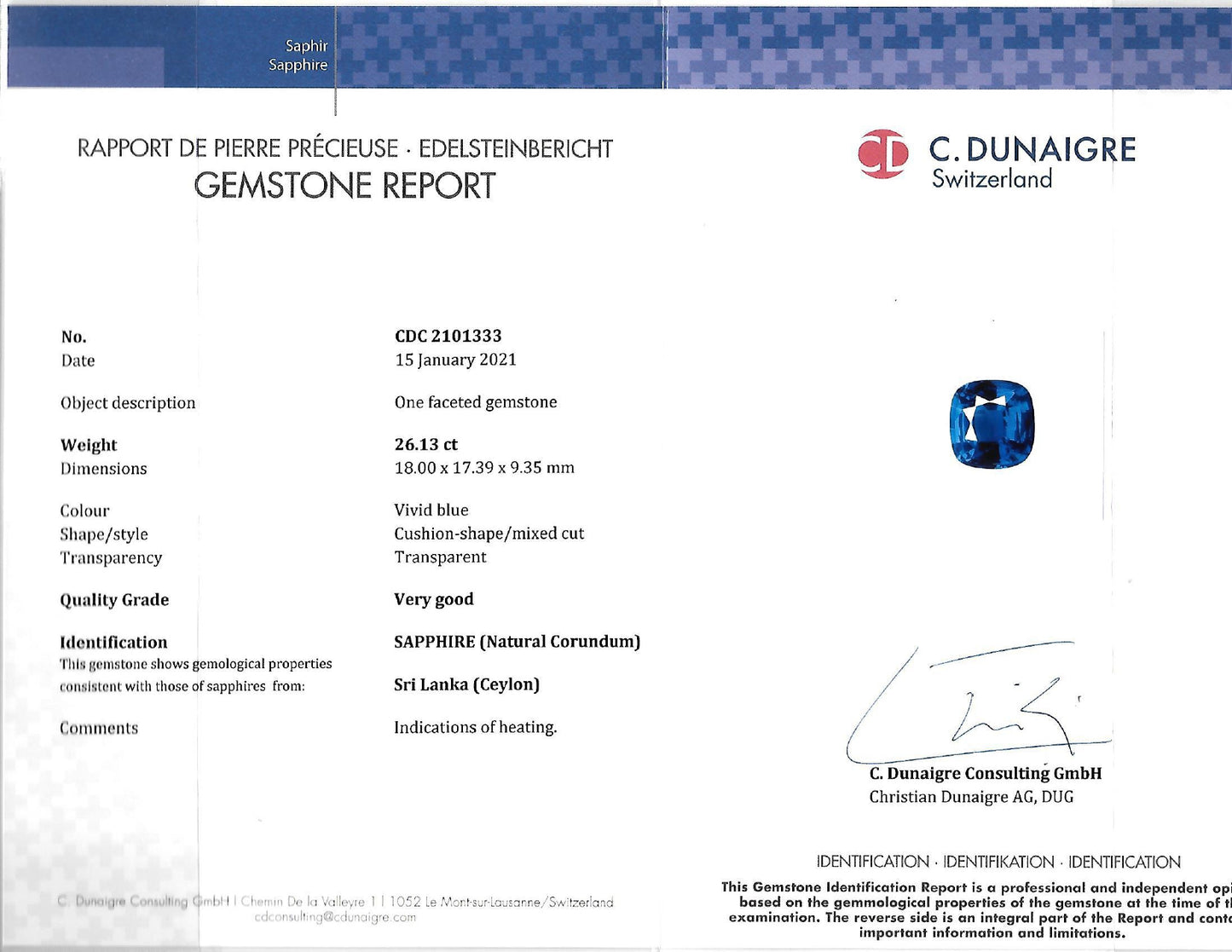 Enigmatic 26.13-Carat Royal Blue Ceylon Sapphire: A Treasure Beyond Compare