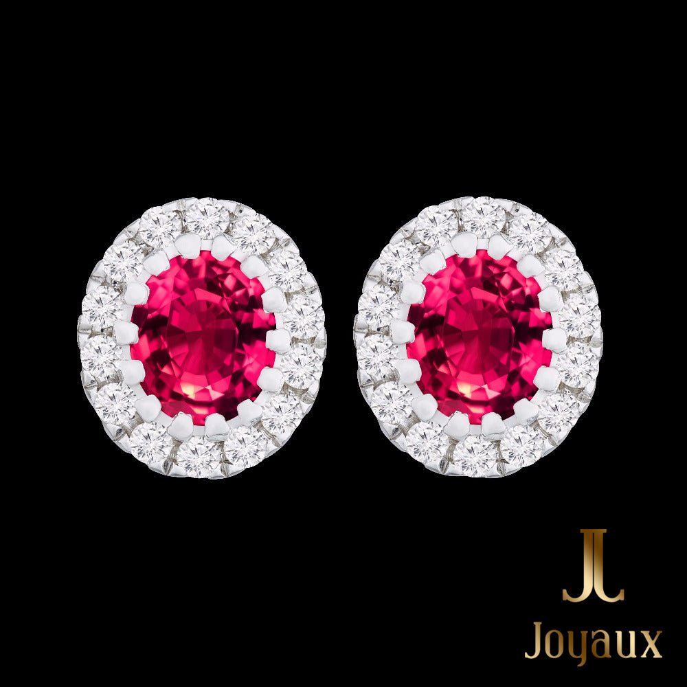BOUCLES D'OREILLES HALO PAVÉ DIAMANTS ET RUBIS