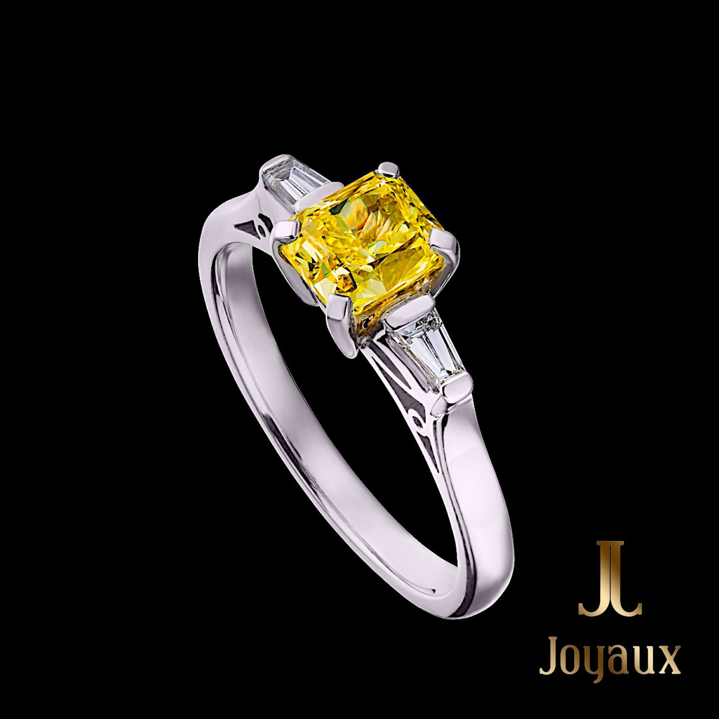 Fancy Yellow Radiant Shape and Baguette Diamond Ring