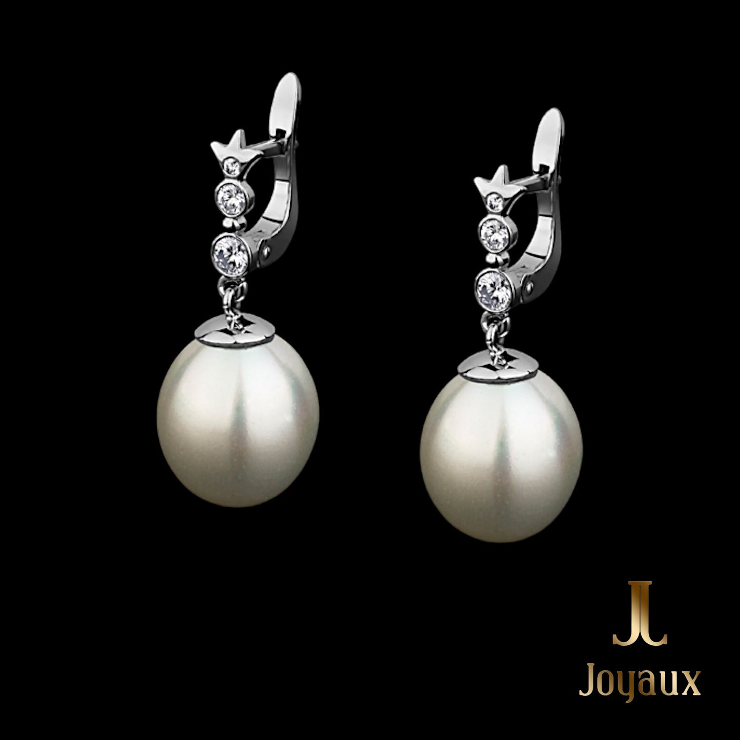 Pearl Drop Diamond Earrings with Star Accents