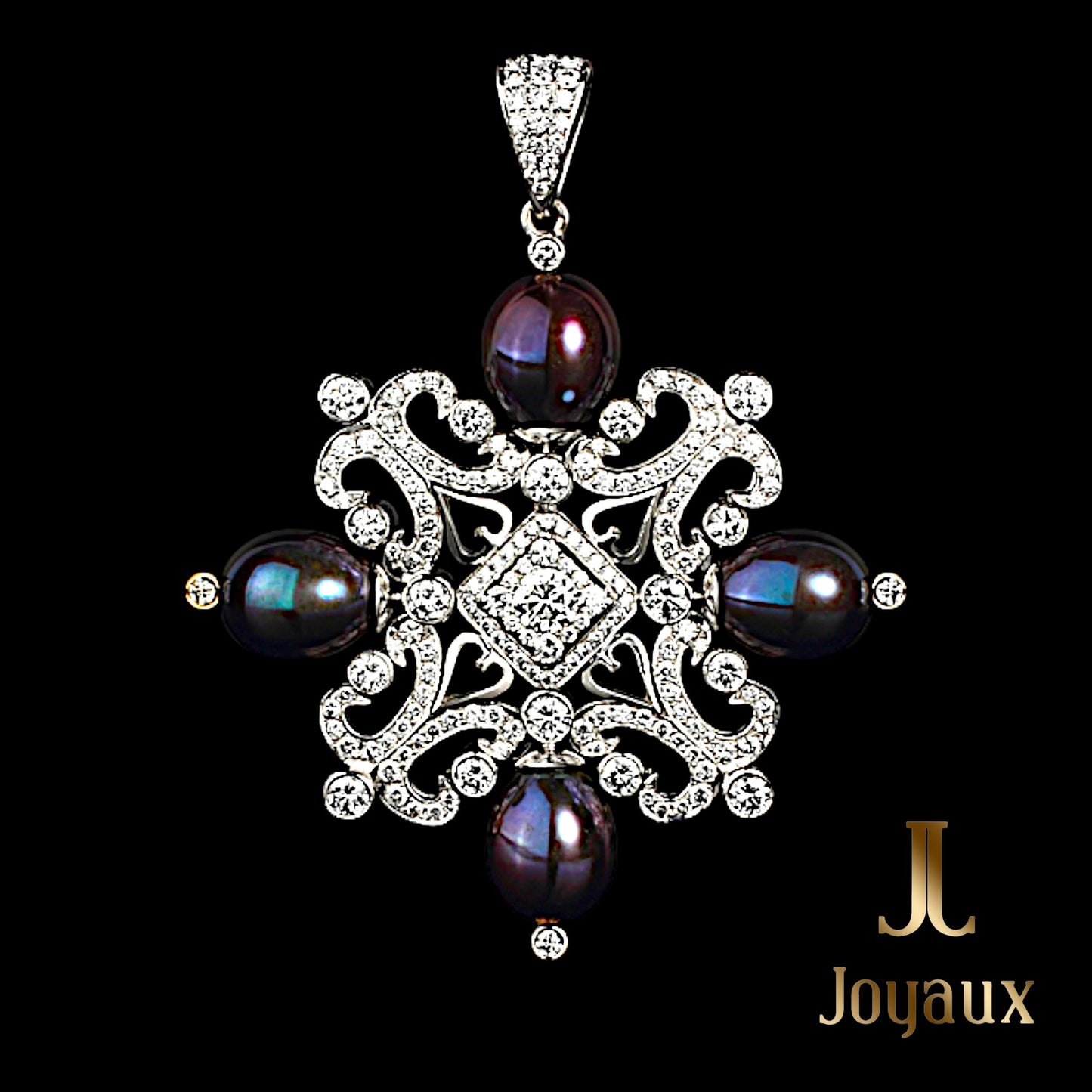 Regal Black Pearl and Diamond Pendant