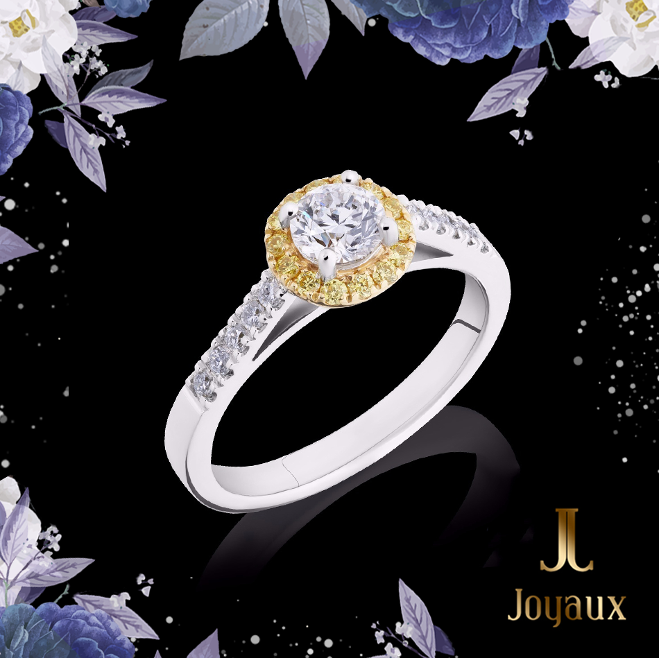 Bague Halo en Diamant avec Pierres Latérales