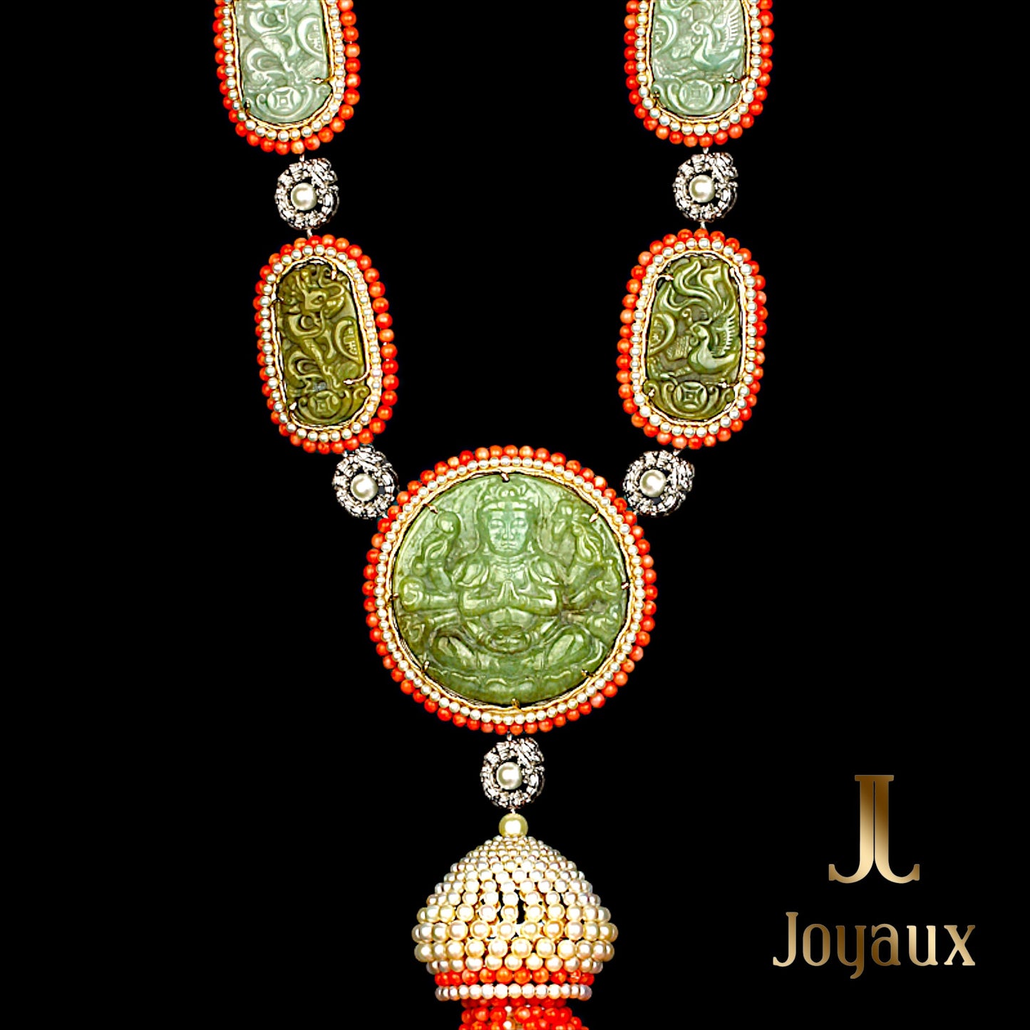 Collier sautoir Joyaux™ jade et corail en or 18 carats