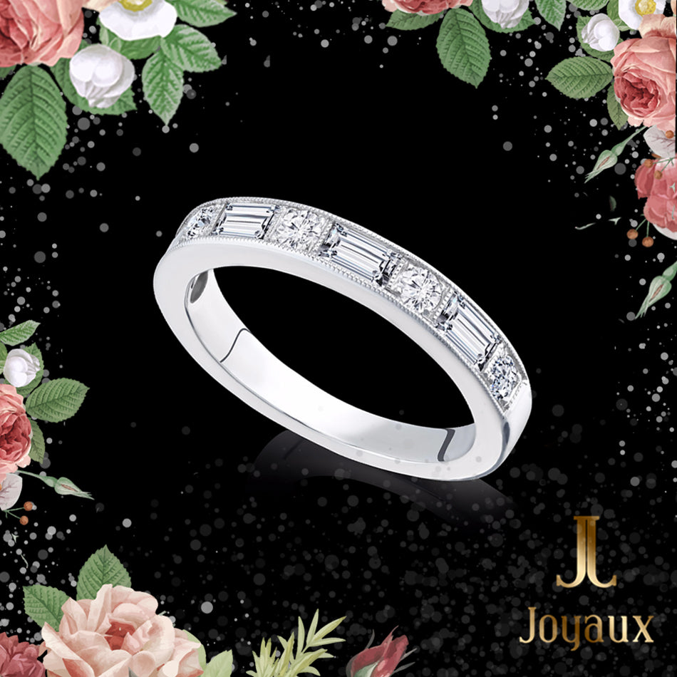 Baguette and Round Diamond Half Eternity Band 0.8 ct.tw.