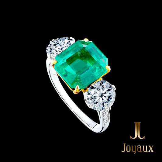 Emerald and Diamond Three-Stone Cocktail Ring