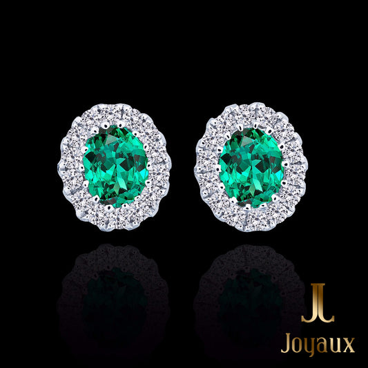 EMERALD AND DIAMOND CLUSTER EARRINGS