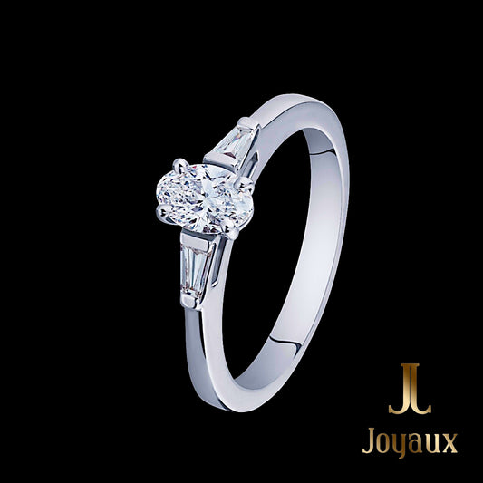Oval cut Diamond Ring with Baguette Side Stones