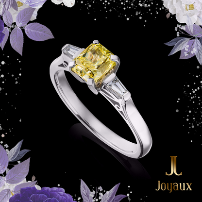 Fancy Yellow Radiant Shape and Baguette Diamond Ring