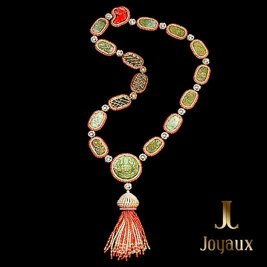 Collier sautoir Joyaux™ jade et corail en or 18 carats