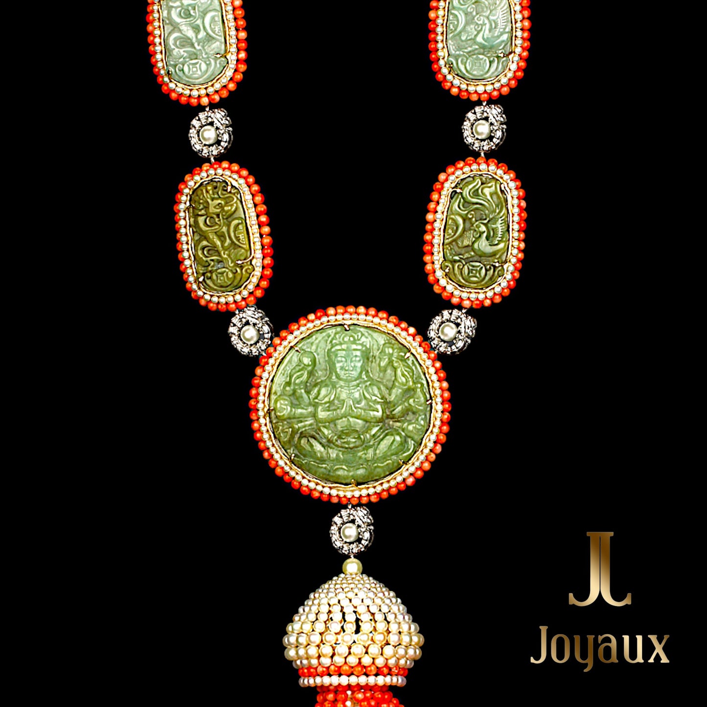 Joyaux™ Jade and Coral Sautoir Necklace in 18K Gold