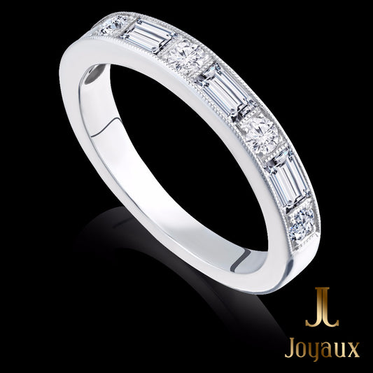 Baguette and Round Diamond Half Eternity Band 0.8 ct.tw.